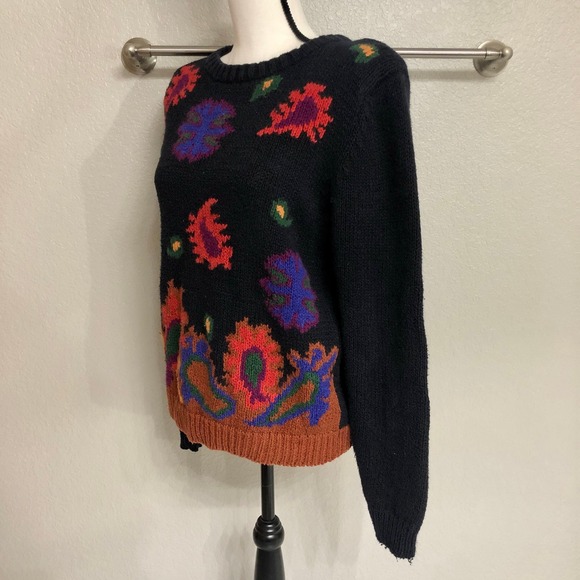 Christie & Jill Sweater Womens S Navy Blue Floral Knit Retro Paisley Vintage 90s - Picture 7 of 10